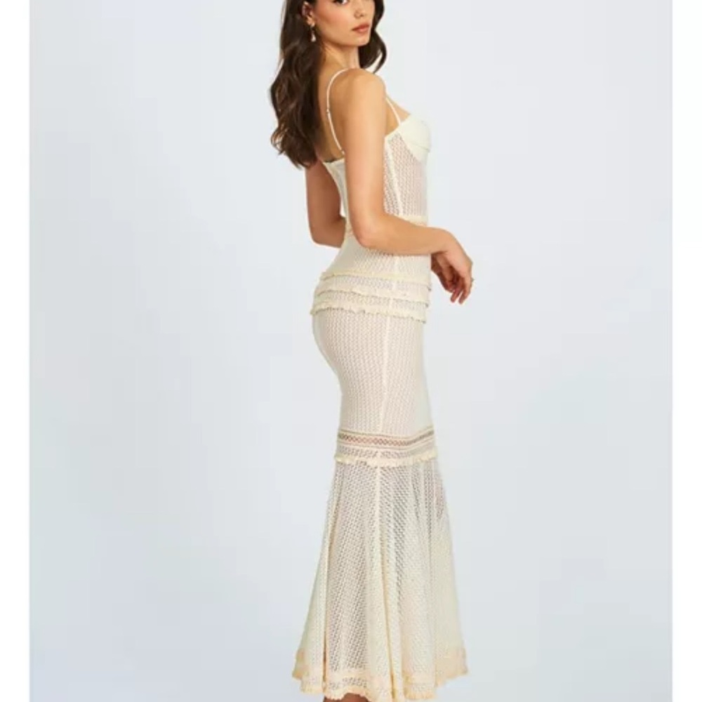 Women's Pallas Beige Lace Trim Crochet Mermaid Maxi Dress - Picture 4 of 10